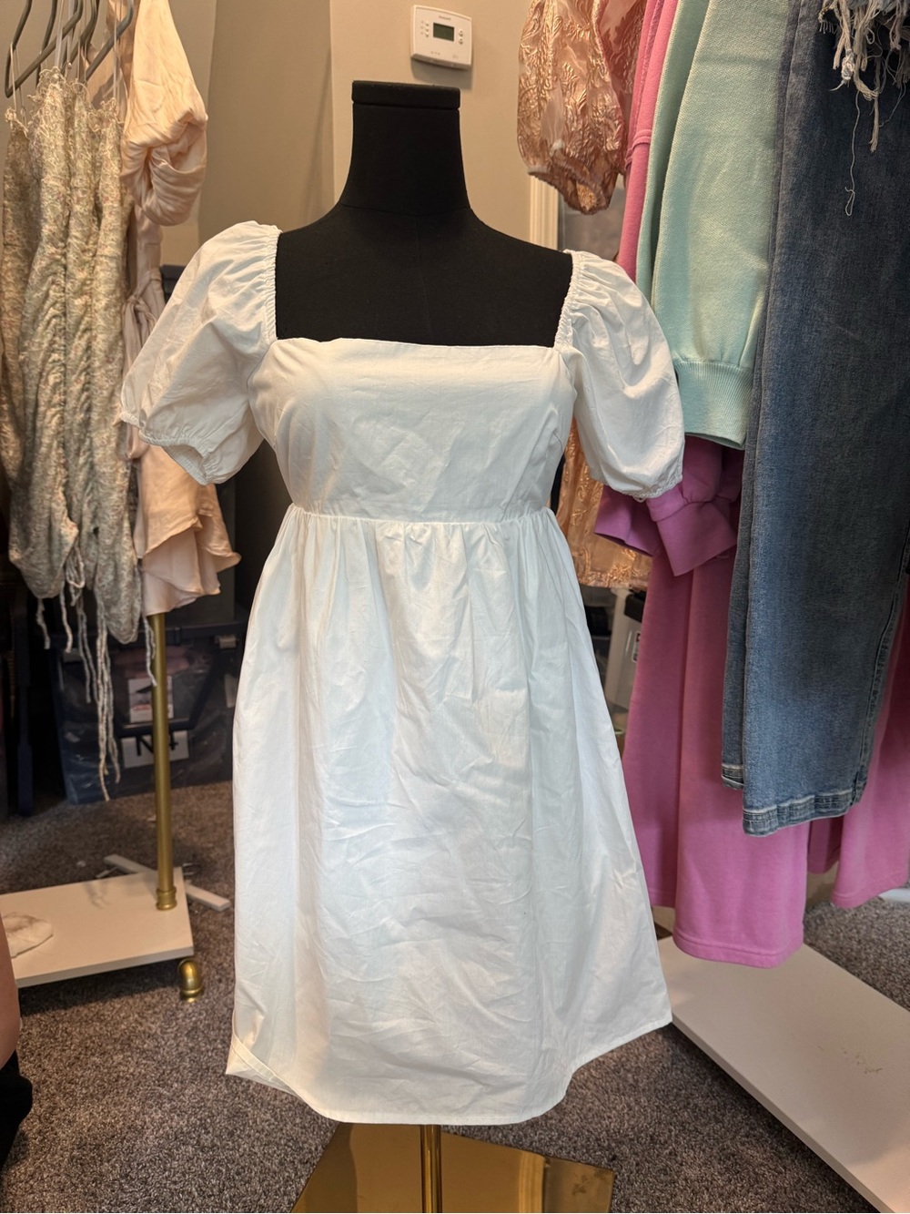 Le Lis White Square Neck Puff Sleeve Mini Dress